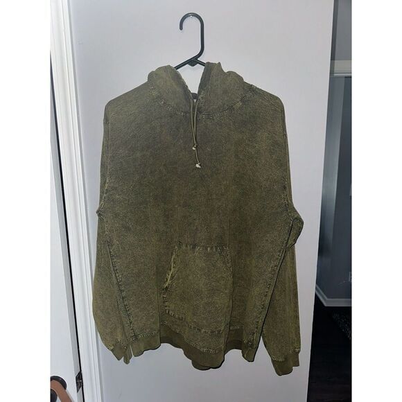 Seaspice Resort Wear Unisex Distressed Olive Green Hoodie Peruvian Cotton Medium - Picture 2 of 5